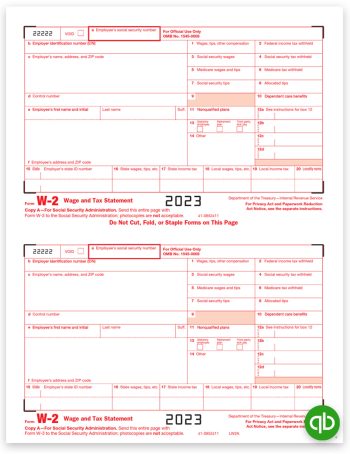 Intuit QuickBooks W2 Tax Forms for 2023, Copy A Federal Employer, Official Red Scannable Preprinted W-2 Forms Compatible with QuickBooks at Discount Prices, No Coupon Needed - DiscountTaxForms.com