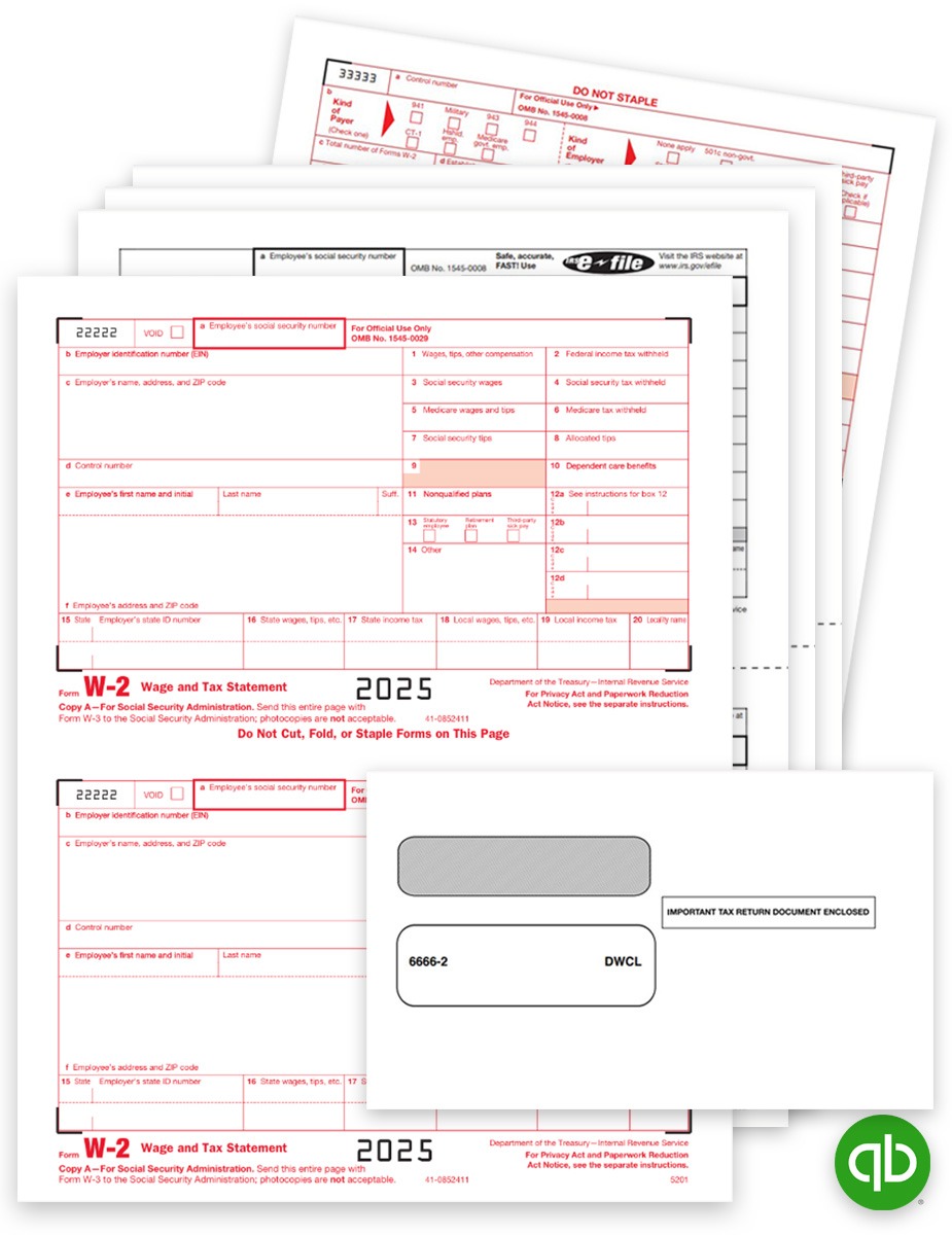 QuickBooks W2 Forms Set - Preprinted Forms & Envelopes