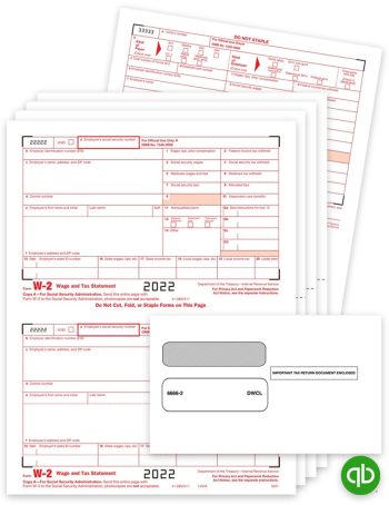 Intuit QuickBooks W2 Form and Envelope Sets, Compatible with QuickBooks Software, Employee and Employer Copies with Security Envelopes - DiscountTaxForms.com