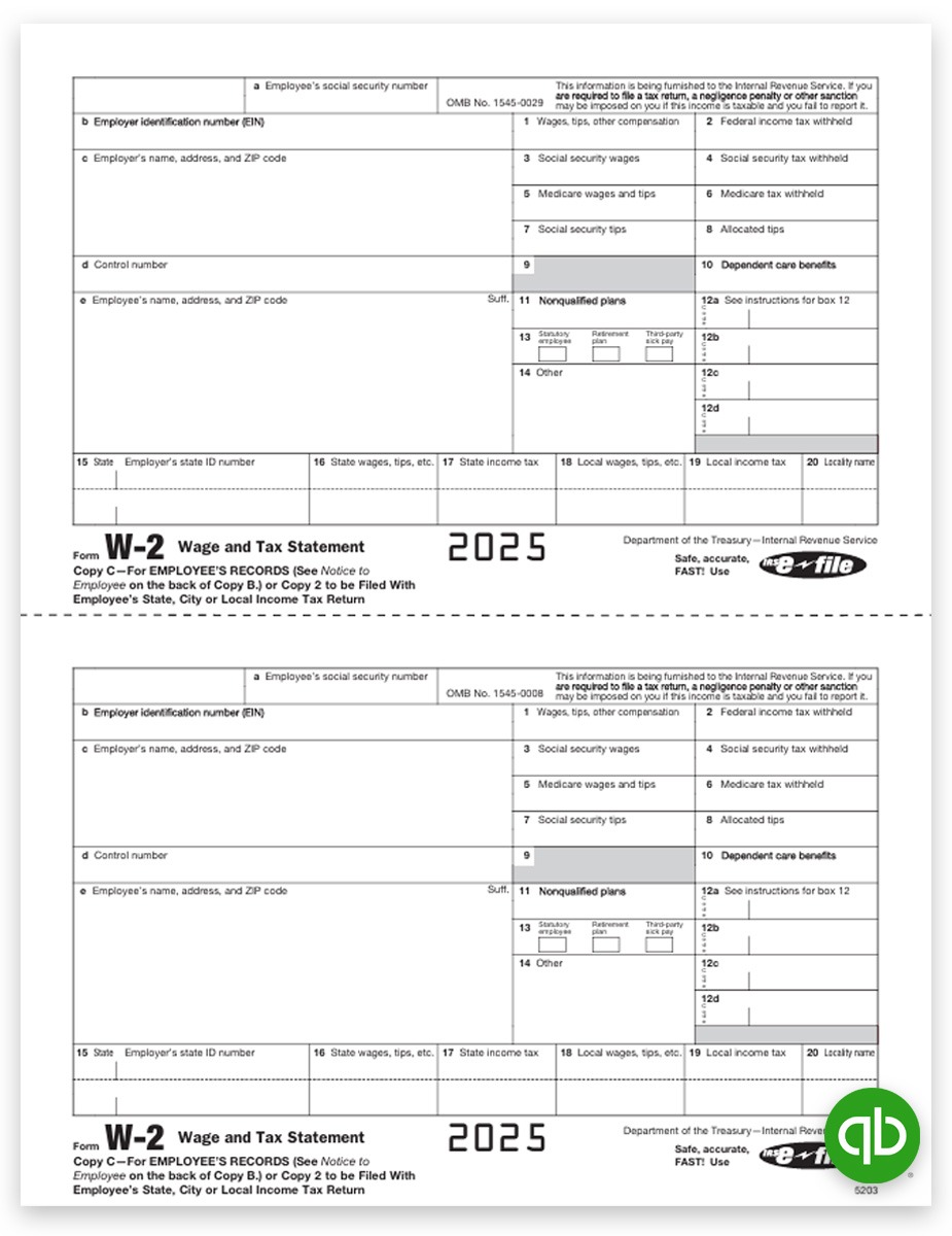 Order Intuit QuickBooks W2 Tax Forms for 2025, W-2 Copy C-2 Employee State, City or File, Official Preprinted W-2 Forms Compatible with QuickBooks at Discount Prices, No Coupon Needed - DiscountTaxForms.com