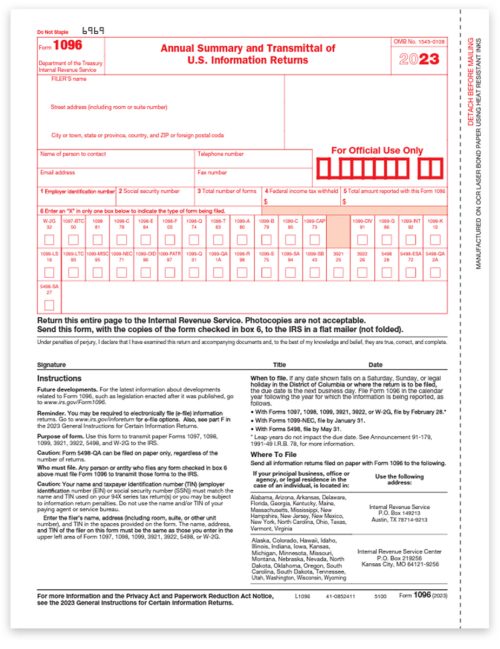 1096 Form for Summary and Transmittal of 2023 1099 Forms to the IRS by Payers - DiscountTaxForms.com