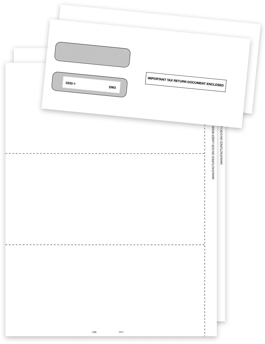 Blank Perforated W2 Form Paper and Envelopes Set 3up Format with Employee Instructions on Back and Gum-Seal Window Envelopes - DiscountTaxForms.com