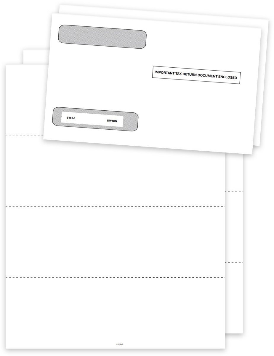 Blank Perforated W2 Paper and Envelopes Set 4up V2 Horizontal Layout with Employee Instructions and Gum-Seal Envelopes - DiscountTaxForms.com