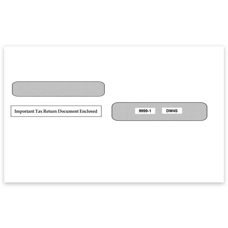 W2 Envelopes 4up V1 Quadrant Format, Gum-Moisture Seal with Double Windows and Security Tint, "Important Tax Return Documents Enclosed" Printed on Front - DiscountTaxForms.com