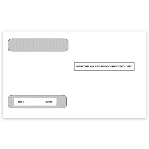 W2 Envelopes 4up V2 Horizontal Format, Gum-Moisture Seal with Double Windows and Security Tint, "Important Tax Return Documents Enclosed" Printed on Front - DiscountTaxForms.com