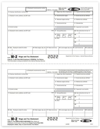 W2 Tax Form 2up Employee Copies B & C on a 2up Perforated Sheet for 1 Employee - DiscountTaxForms.com