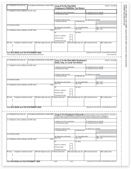 W2 Tax Form 3up Employee Copies B, C, 2 in 3up Format on 1 Perforated Sheet - DiscountTaxForms.com