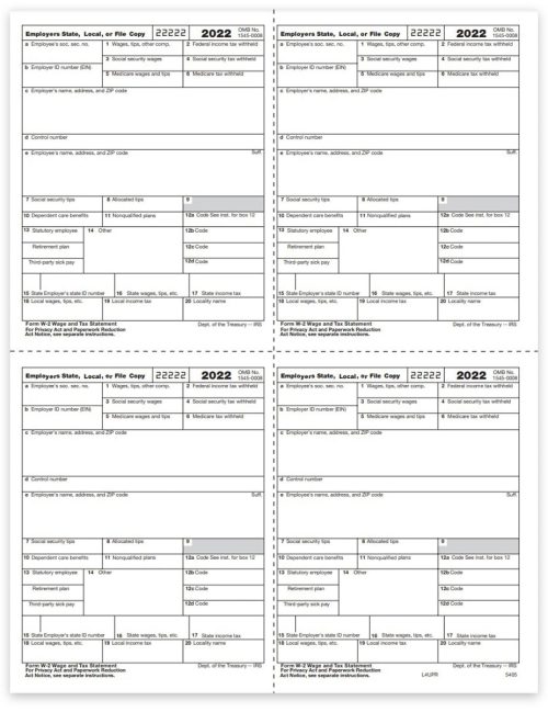 W2 Tax Forms 4up V1 for Employer Copies 1 & D in 4up Quadrant Corner Format - DiscountTaxForms.com