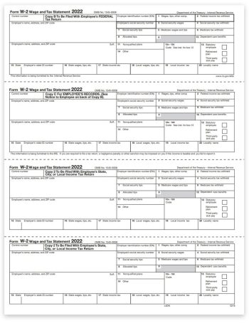 W2 Tax Form 4up V2 Horizontal Employee Copies B, C, 2, 2 on 1 Perforated 4up Sheet - DiscountTaxForms.com
