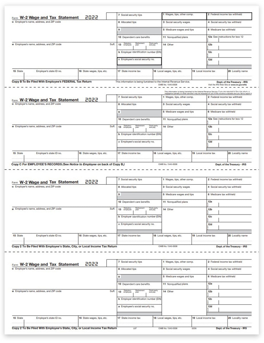 W2 Tax Forms, Condensed 4up V2A for Employees DiscountTaxForms
