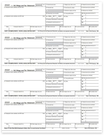 W2 Tax Form 4up V2 Horizontal, Employer Copies 1 & D for State, Local or File Copy Interchangeable 4up Forms on 1 Perforated Sheet - DiscountTaxForms.com