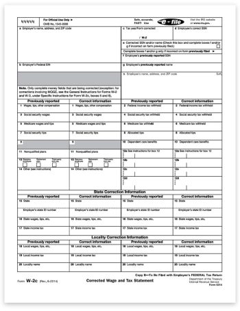 W2C Correction Form, Copy B for Employee Federal Filing, Official Preprinted W2-C Forms for Correcting W2 Tax Forms - DiscountTaxForms.com