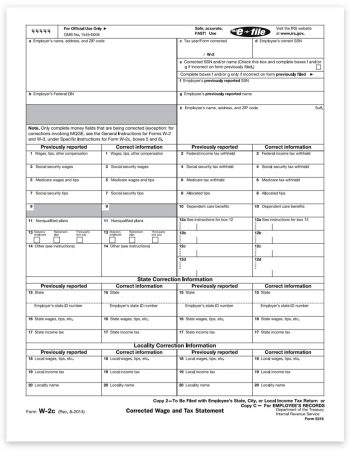 W2C Correction Form, Copy C-2 for Employee State, Local or File, Official Preprinted W2-C Forms for Correcting W2 Tax Forms - DiscountTaxForms.com