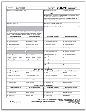 W2-C Forms for Corrections to W2 Forms Already Filed - DiscountTaxForms.com