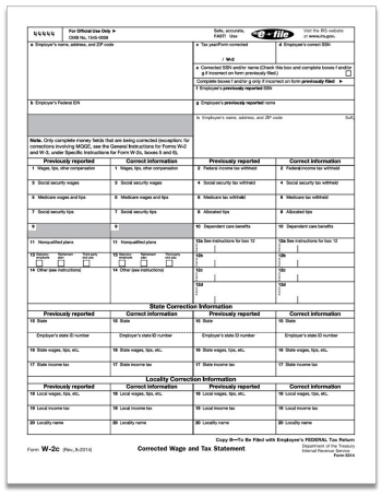 W2C Correction Tax Form for Employee, Copy B W2-C form - DIscountTaxForms.com