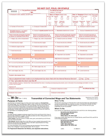 W3C Transmittal for W2C Correction Filing - DiscountTaxForms.com