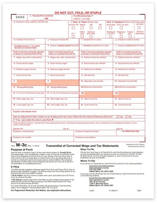 W3C Correction Transmittal Form for W2C Filing with the SSA - DiscountTaxForms.com