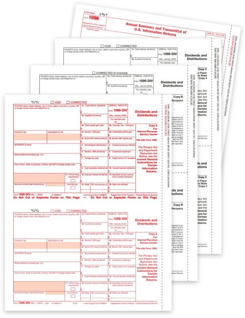 1099DIV Tax Forms for Dividends and Distributions Income Reporting, Order 1099DIV Forms Set with Payer, Recipient Copies, 1096 Form - DiscountTaxForms.com
