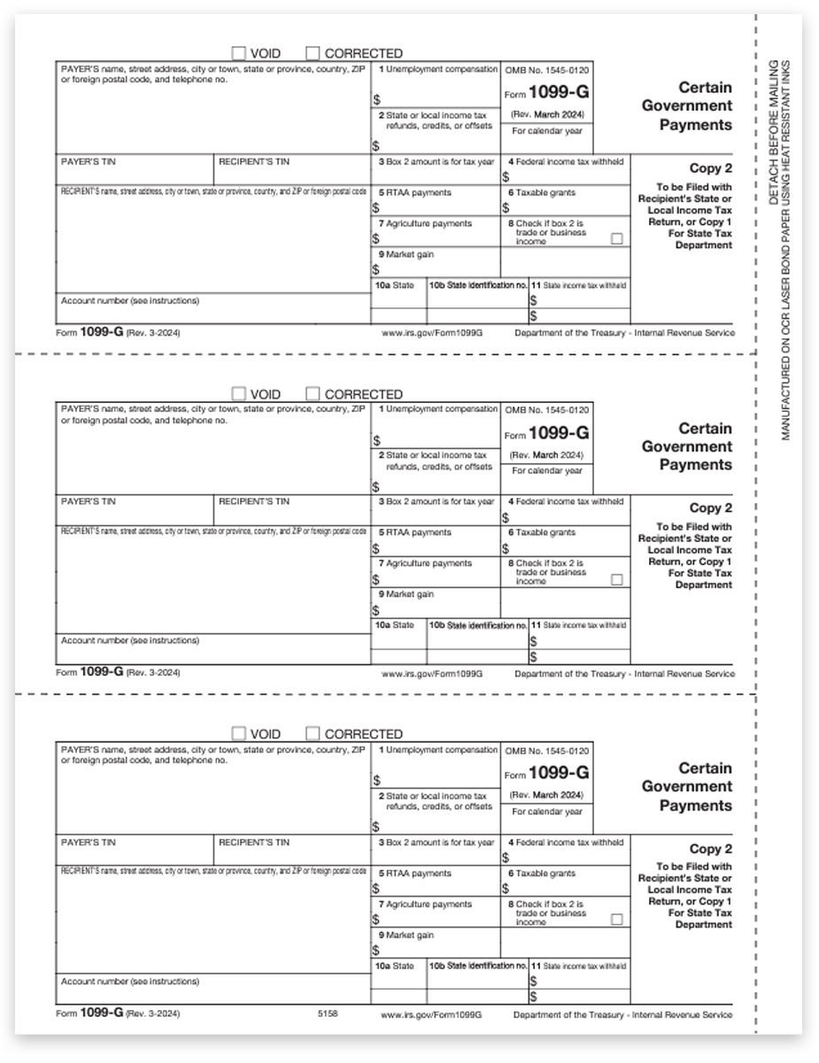 Order 1099G Tax Forms, Payer State or File Copy 2 Official 1099-G Forms for Certain Government Payments - DiscountTaxForms.com