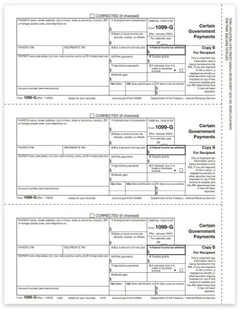 1099G Tax Forms for 2022, Recipient Copy B Official 1099-G Forms for Certain Government Payments - DiscountTaxForms.com