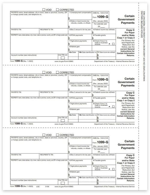 1099G Tax Forms for 2022, Payer State or File Copy C Official 1099-G Forms for Certain Government Payments - DiscountTaxForms.com