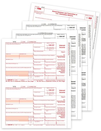 1099INT Tax Forms Set for 2022, Payer & Recipient Copies Plus 1096 Transmittal, Official Preprinted 1099-INT Forms - DiscountTaxForms.com