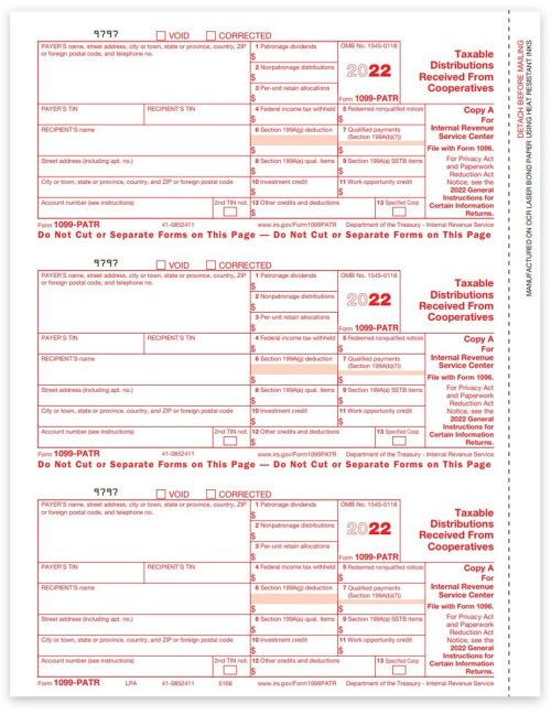 1099PATR Tax Forms for 2022. Official IRS Copy A 1099-PATR Forms - DiscountTaxForms.com