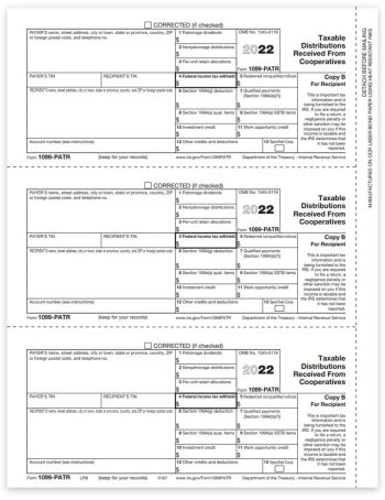 1099PATR Tax Forms for 2022. Official Recipient Copy B 1099-PATR Forms - DiscountTaxForms.com