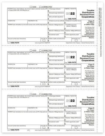 1099PATR Tax Forms for 2022. Official Filer or State Copy C 1099-PATR Forms - DiscountTaxForms.com