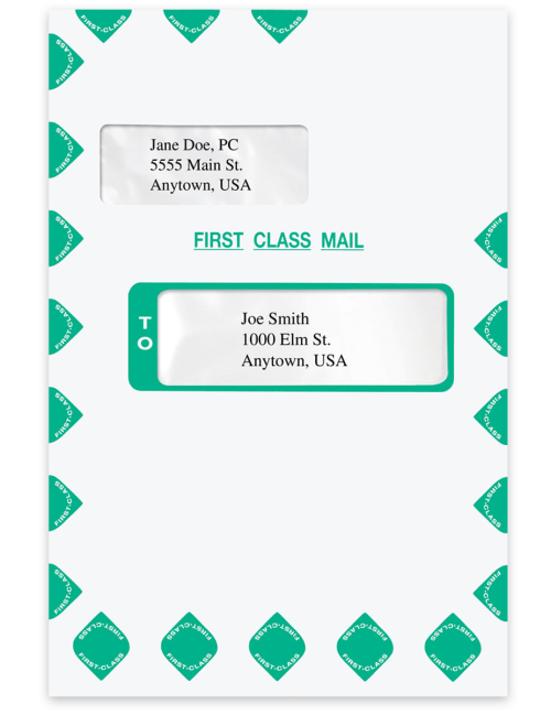 Expanding First Class Mail Envelope with Alternate Windows Tyvek. Compatible with Creative Solutions, UltraTax, ATX, CCH and Prosystem software.
