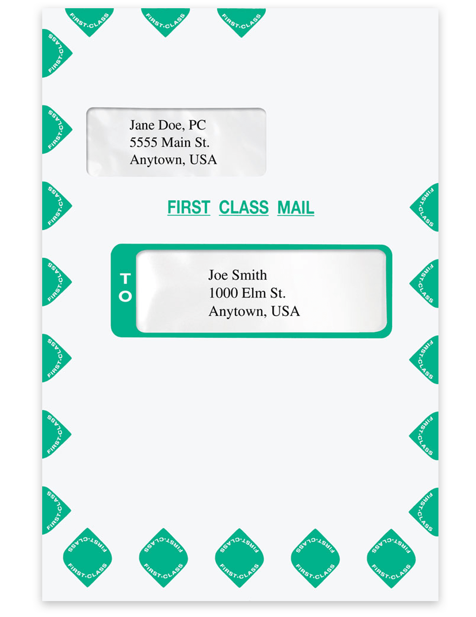 Expanding First Class Mail Envelope with Alternate Windows Tyvek. Compatible with Creative Solutions, UltraTax, ATX, CCH and Prosystem software.