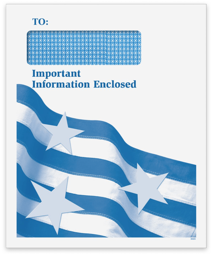 Large Single Window Envelope "Important Information Enclosed" with Stars and Stripes Design in Blue 80920 - DiscountTaxForms.com