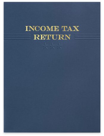 Tax Return Folders with Pockets, Embossed and Foil Stamped Design, Blue & Gold - DiscountTaxForms.com