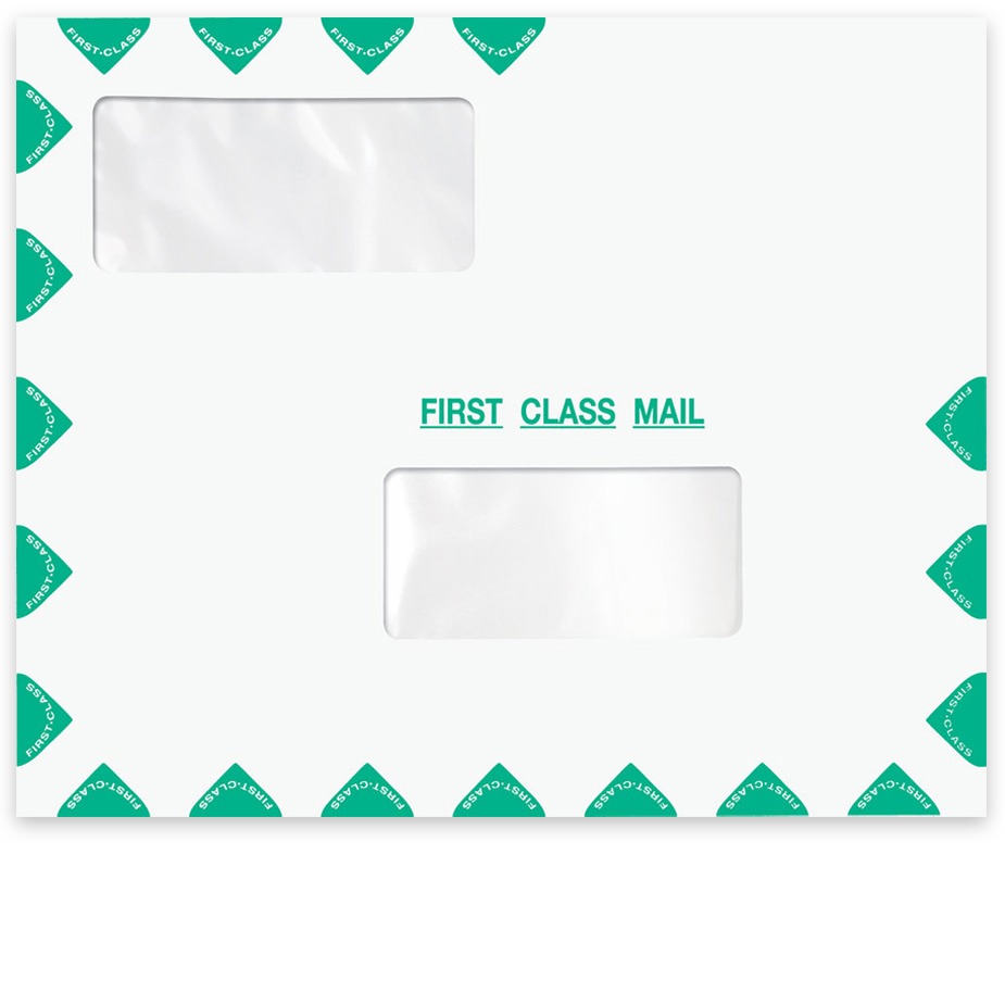 Horizontal, Landscape Format Double Window First Class Mail Envelope for Tax Software Address Slipsheets, 9-1/2" x 11-1/2" - DiscountTaxForms.com