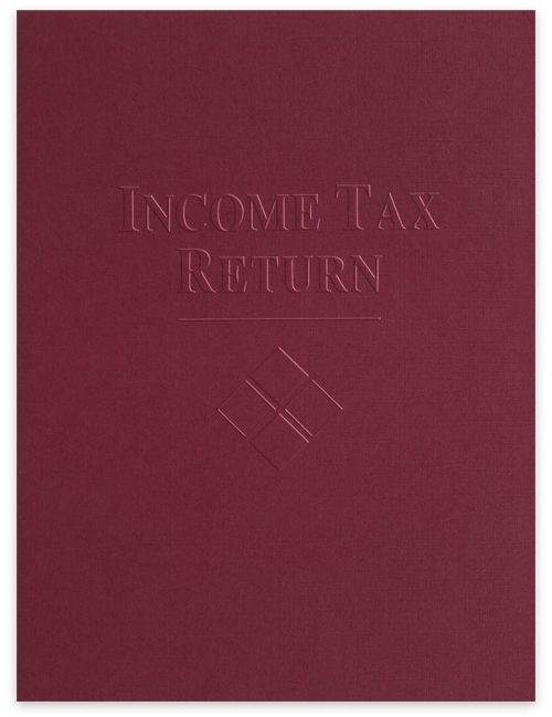 Embossed Income Tax Return Folders with Pockets, Business Card Diecut, Diamond Design, Dark Burgundy Red - DiscountTaxForms.com