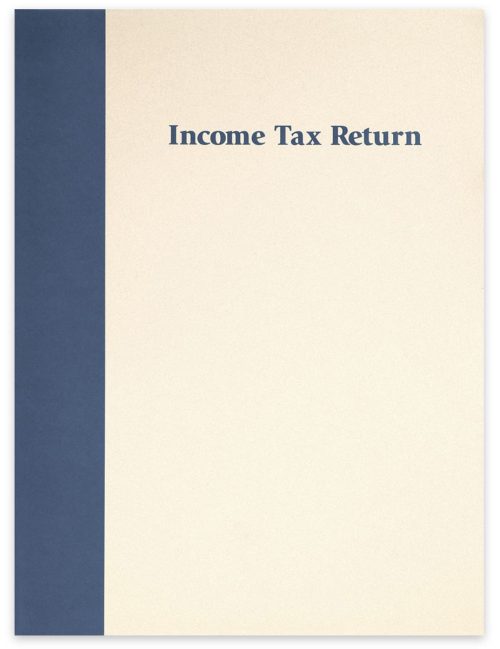 Income Tax Return Folders with 2 Pockets, Ivory Paper with Blue Accent Color Printing, Prestigious Design - DiscountTaxForms.com
