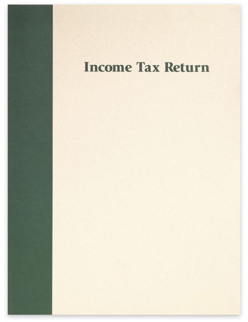 Income Tax Return Folders with 2 Pockets, Ivory Paper with Green Accent Color Printing, Prestigious Design - DiscountTaxForms.com