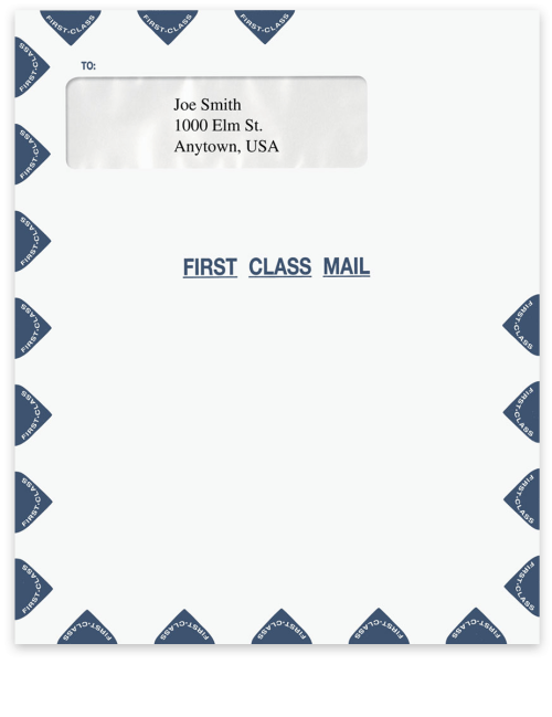 Large First Class Mail Envelope with One, Single Top Window and Blue Border - DiscountTaxForms.com