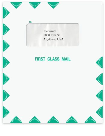 Large 1st Class Mail Envelope with One, Single Center Window for Address Coversheets, Green - DiscountTaxForms.com