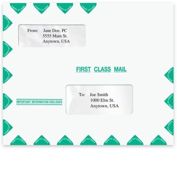 Large, Landscape First Class Mail Envelope, Horizontal Format with Smaller Top Window 11-1/2" x 9-1/2" - DiscountTaxForms.com