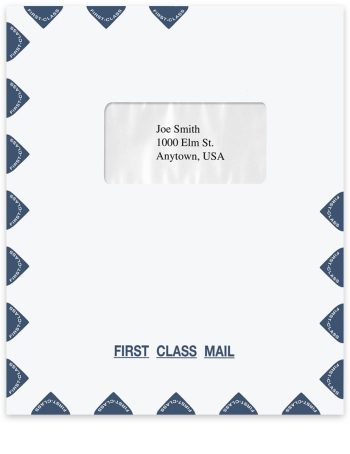9-1/2" x 11-1/2" First Class Mail Envelope with One Single Window and Blue Border - DisountTaxForms.com