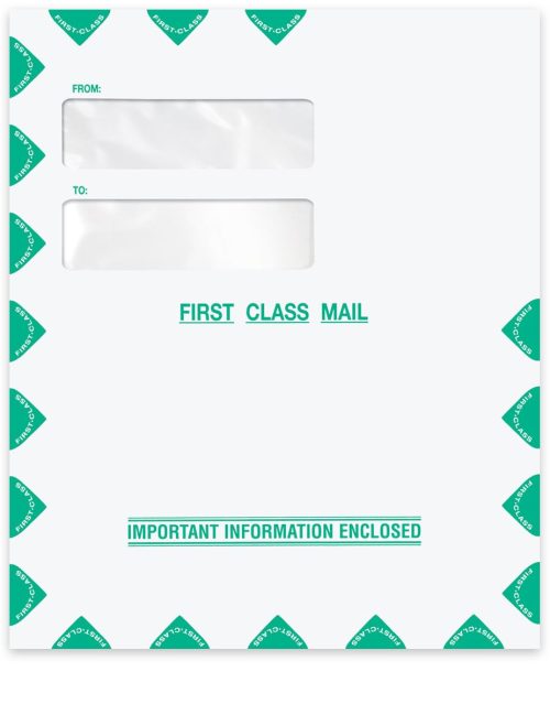 Large First Class Mail Envelope, Double Top Windows, Green. 9-1/2" x 11-1/2" Self-Seal Flap - DiscountTaxForms.com