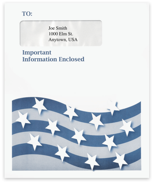 Large Envelope with One Window, "Important Information Enclosed" with Blue Stars and Stripes Design PEX24 - DiscountTaxForms.com