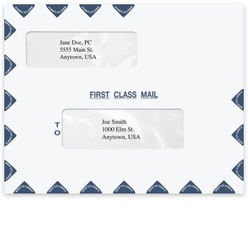 12" x 9-1/2" First Class Envelopes with Blue Border, Horizontal Landscape Style with Double Windows, Moisture Seal - DiscountTaxForms.com