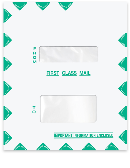 Large First Class Envelope with Small Top and Large Bottom Window for Tax Software Slipsheets for Address - DiscountTaxForms.com