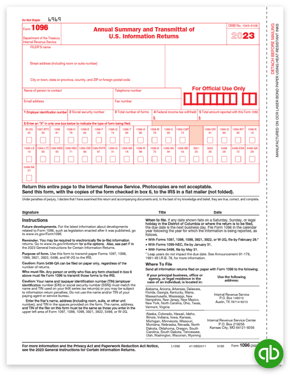 QuickBooks 1096 Forms Summary & Transmittal DiscountTaxForms