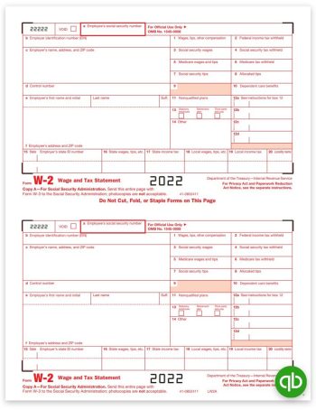 Intuit QuickBooks W2 Tax Forms, Copy A Federal Employer, Official Red Scannable Preprinted W-2 Forms Compatible with QuickBooks at Discount Prices, No Coupon Needed - DiscountTaxForms.com