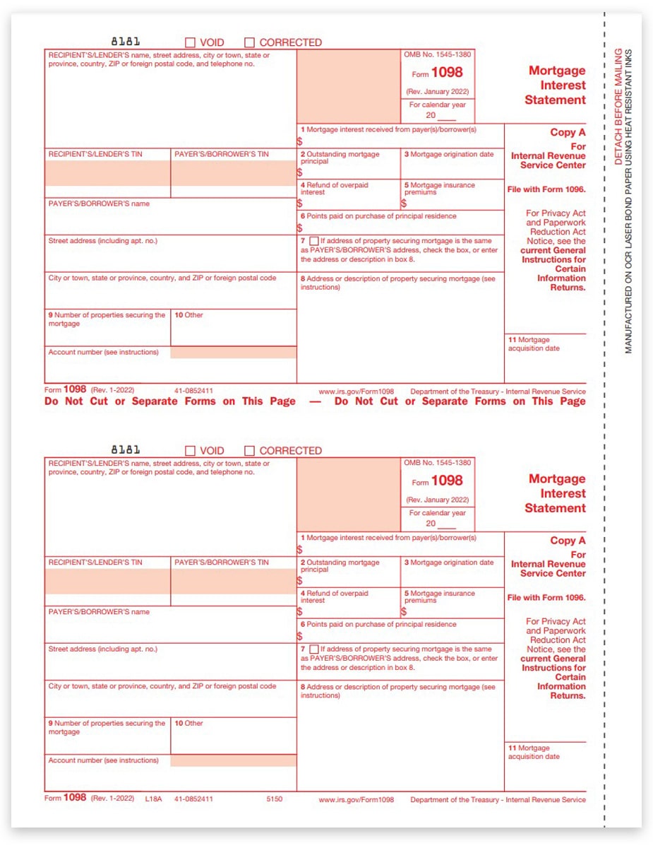 1098 Tax Forms For Mortgage Interest IRS Copy A DiscountTaxForms