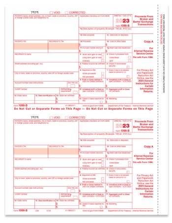 1099B Tax Forms for 2023, IRS Copy A Official 1099-B Form for Proceeds from Broker or Barter Exchange Transactions - DiscountTaxForms.com