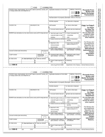 1099B Tax Forms for 2023, File or State Copy C Official 1099-B Form for Proceeds from Broker or Barter Exchange Transactions - DiscountTaxForms.com
